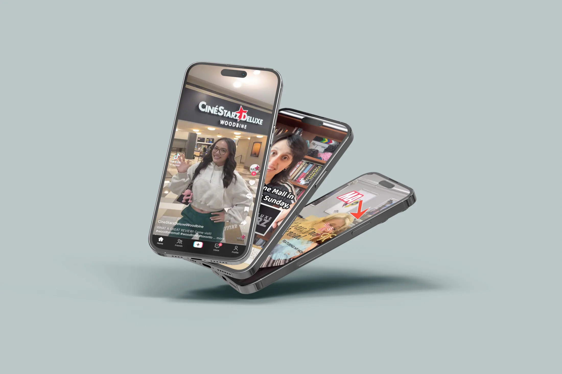 CinéStarz UGC campaign videos displayed across three phones