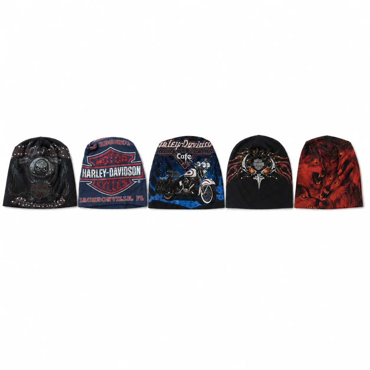 Five DON Collection hats arranged in a clean product lineup