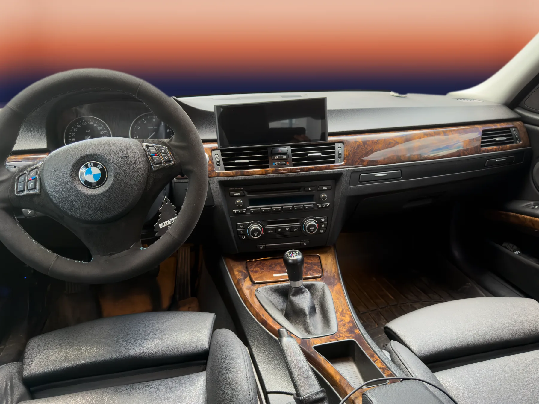 Wide E90 interior image with rebuilt gradient windshield background