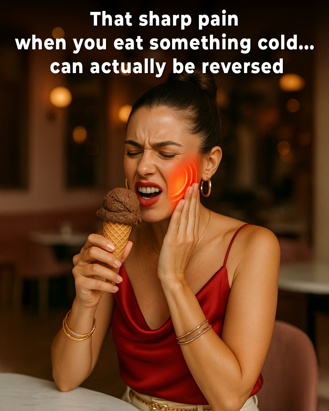 KLYRO sensitivity ad with woman holding ice cream.