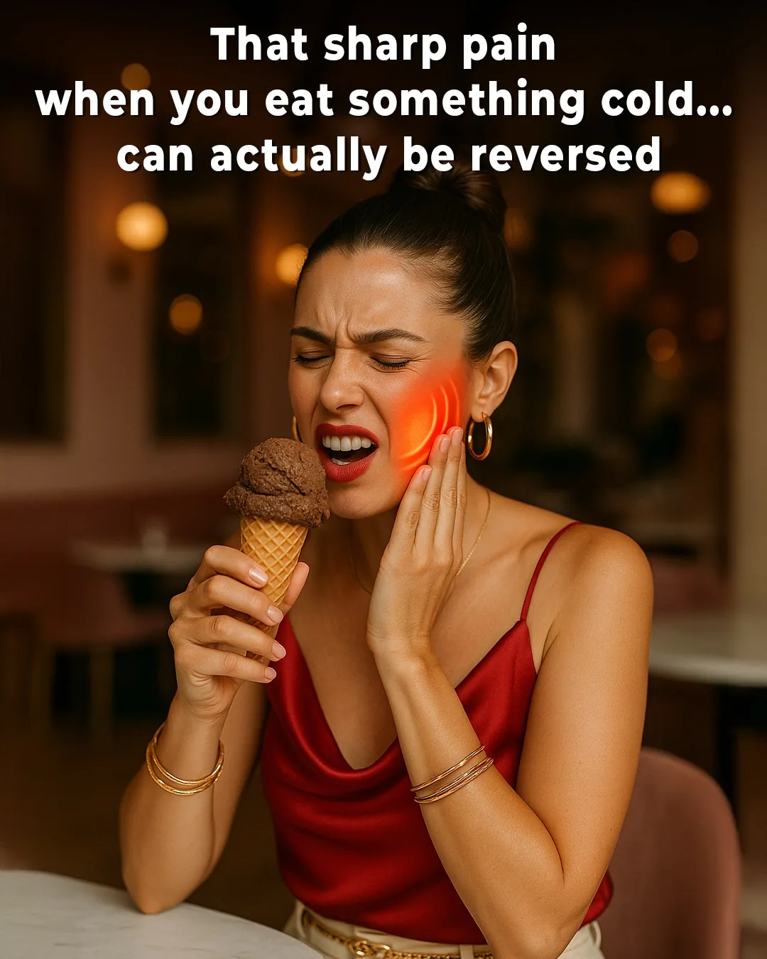 KLYRO sensitivity ad with woman holding ice cream.
