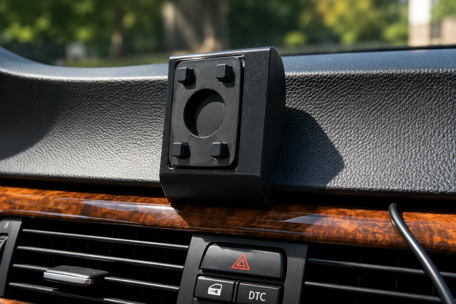E90 CarPlay Mount installed on a BMW dashboard