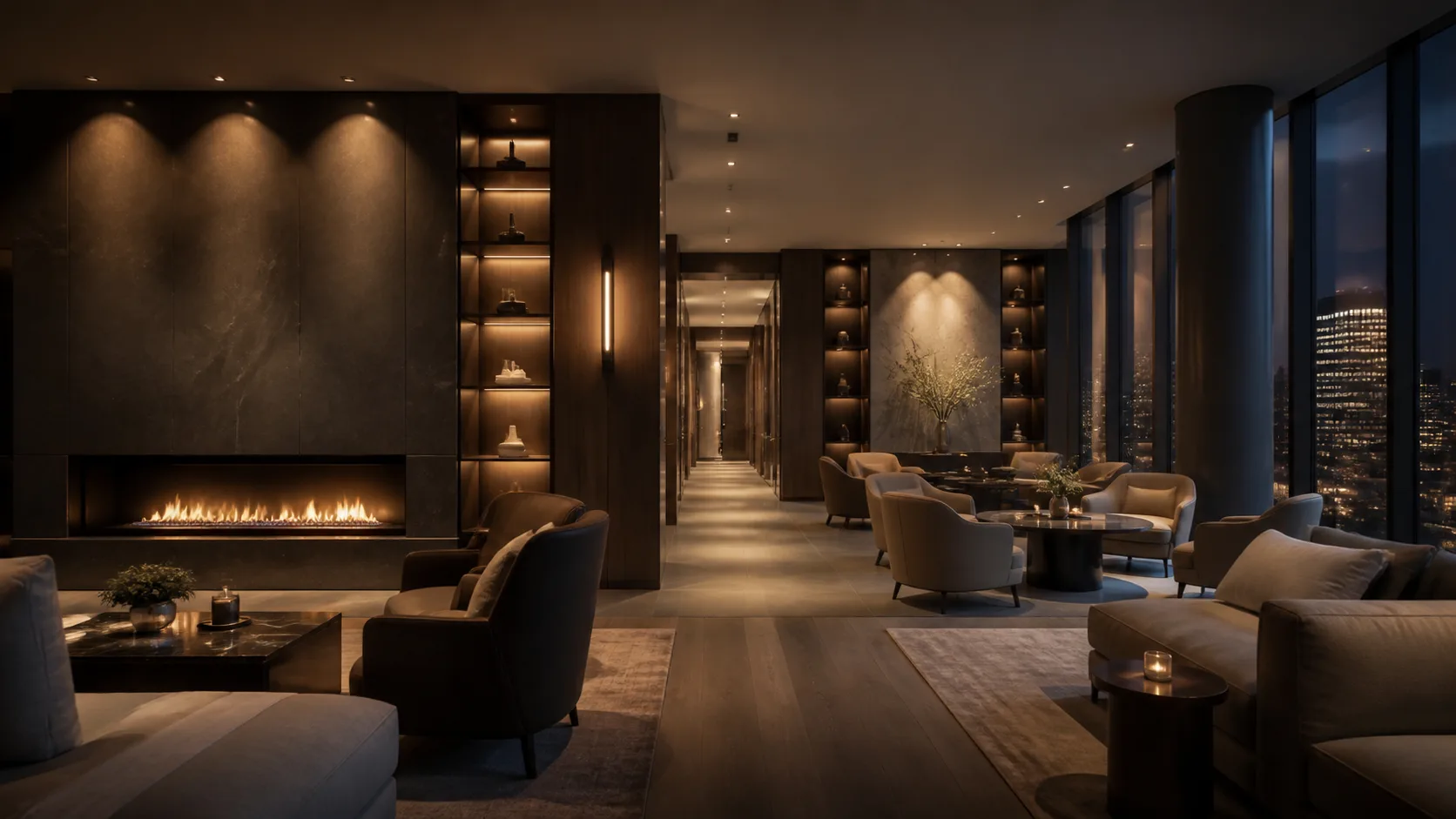 Luxury property website editorial image showing a private resident lounge amenity