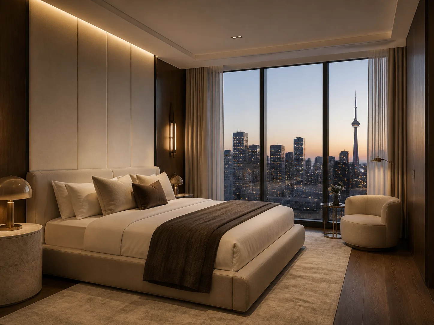 Residence 1602 premium real estate listing preview showing a city view bedroom suite