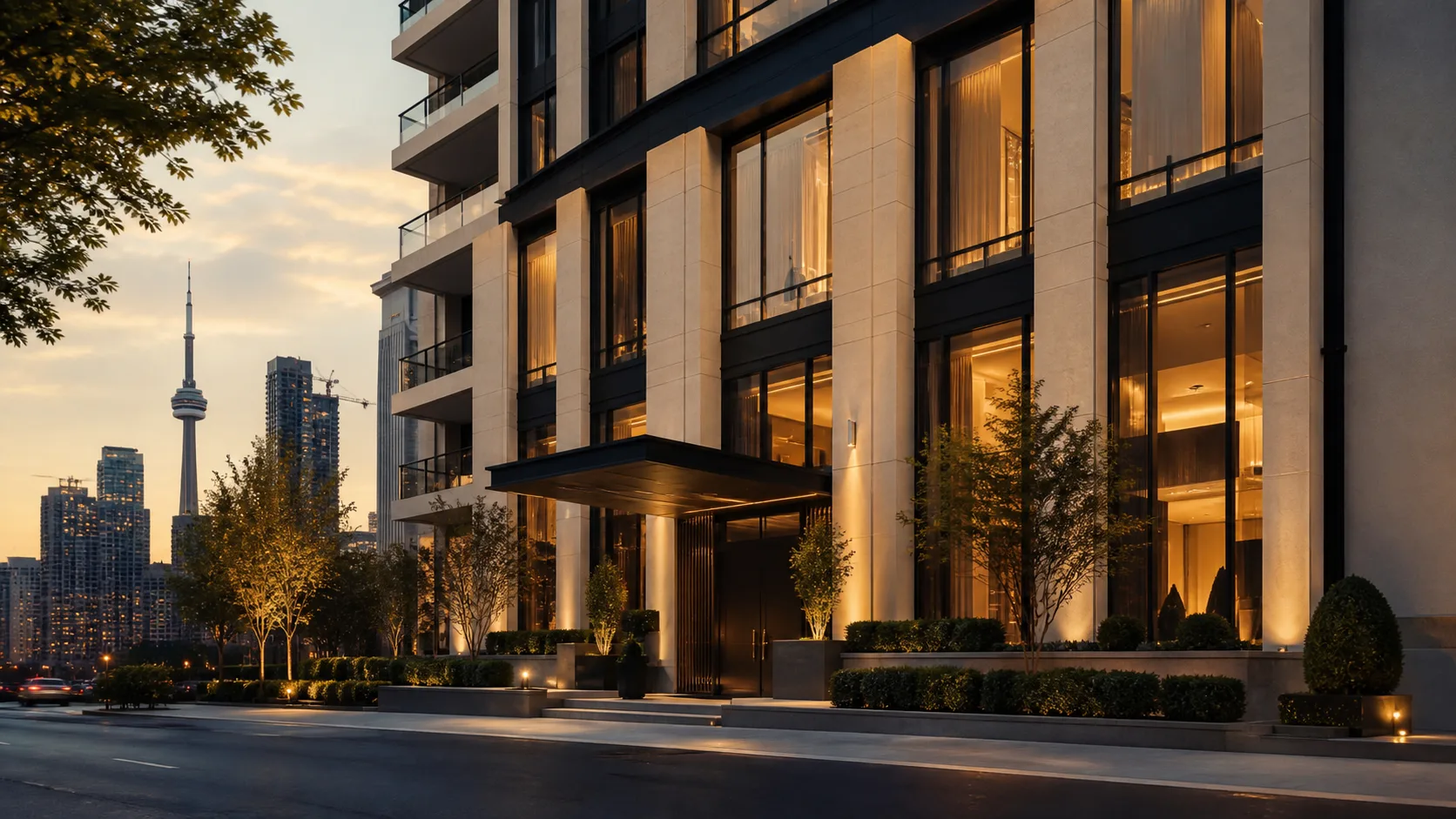 Luxury real estate website demo hero showing a modern downtown Toronto private residence exterior