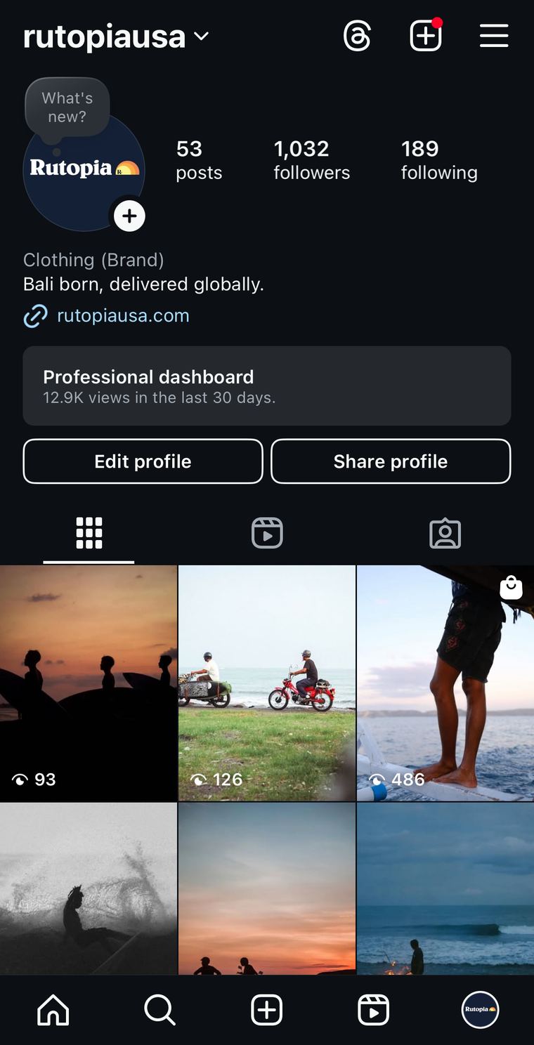 Rutopia Instagram profile screenshot showing 1,032 followers.