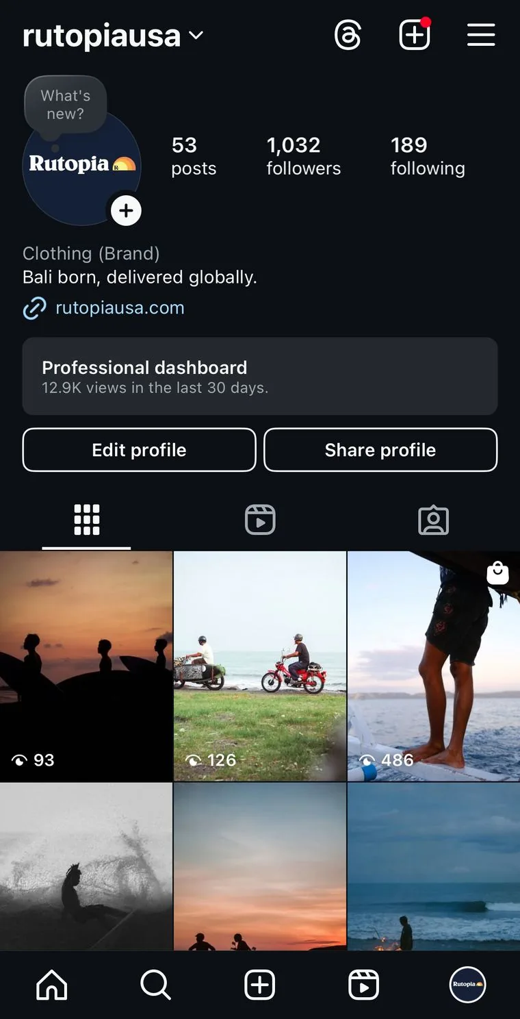 Rutopia Instagram profile screenshot showing 1,032 followers.