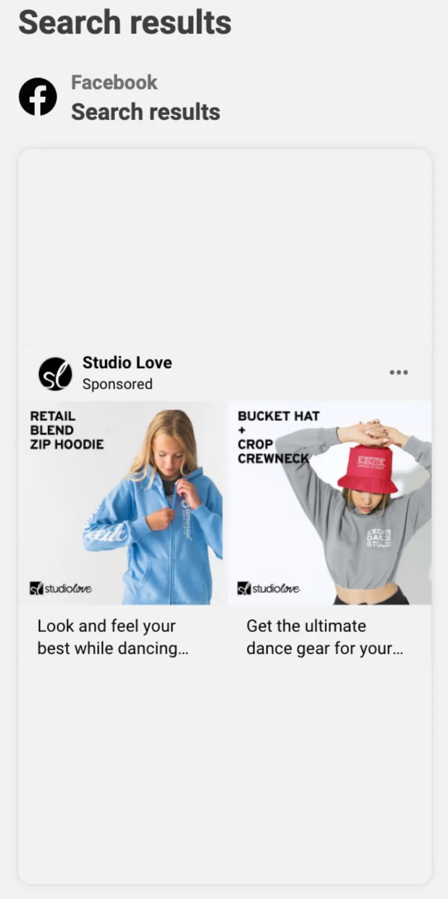 Studio Love Facebook search results placement