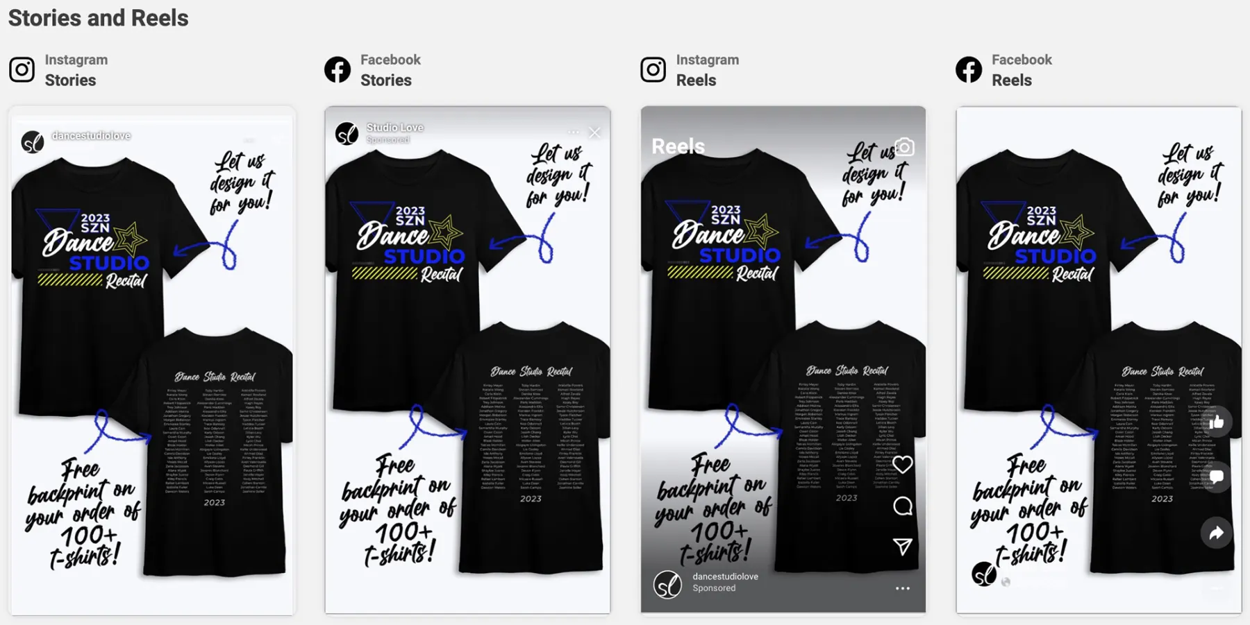 Studio Love ads adapted for Instagram and Facebook stories and reels
